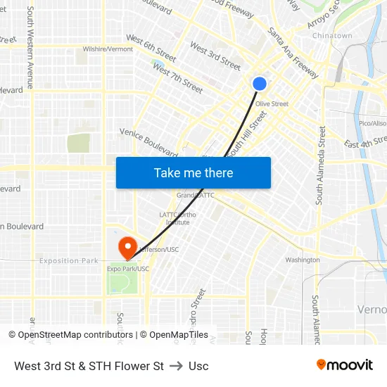West 3rd St & STH Flower St to Usc map