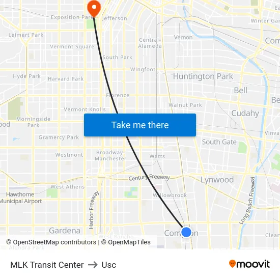 MLK Transit Center to Usc map