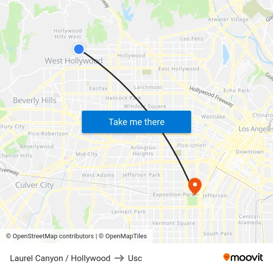 Laurel Canyon / Hollywood to Usc map