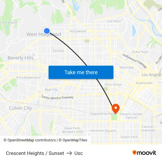 Crescent Heights / Sunset to Usc map