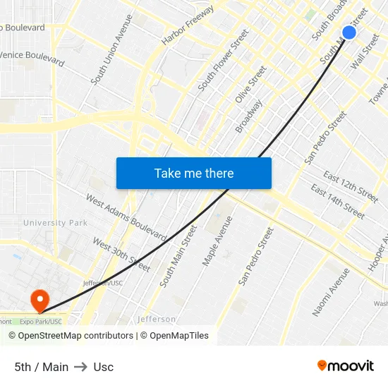 5th / Main to Usc map