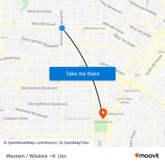 Western / Wilshire to Usc map