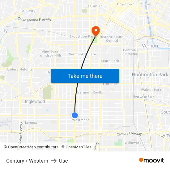 Century / Western to Usc map