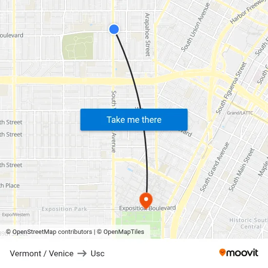 Vermont / Venice to Usc map