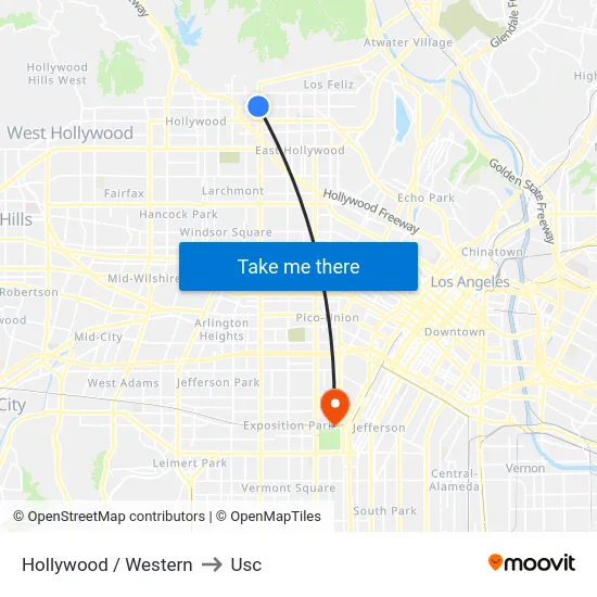 Hollywood / Western to Usc map