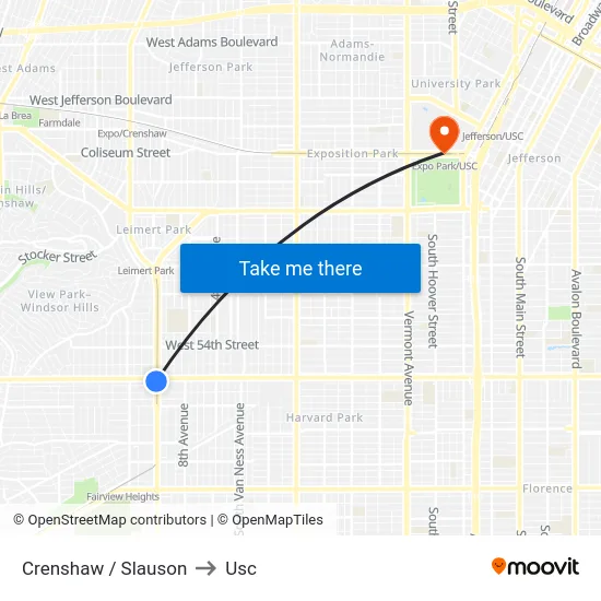 Crenshaw / Slauson to Usc map