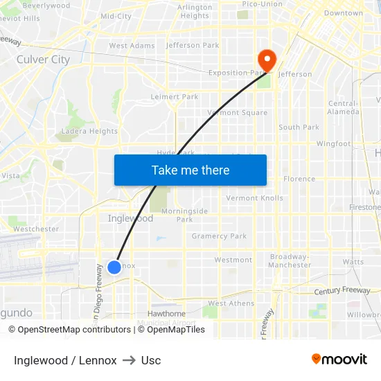 Inglewood / Lennox to Usc map