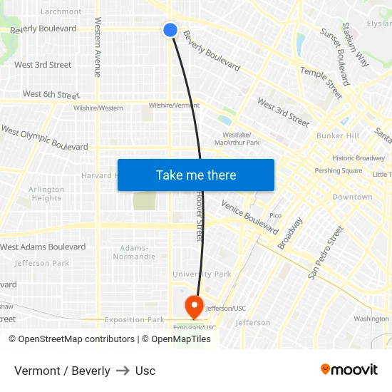Vermont / Beverly to Usc map