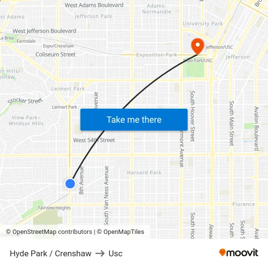 Hyde Park / Crenshaw to Usc map