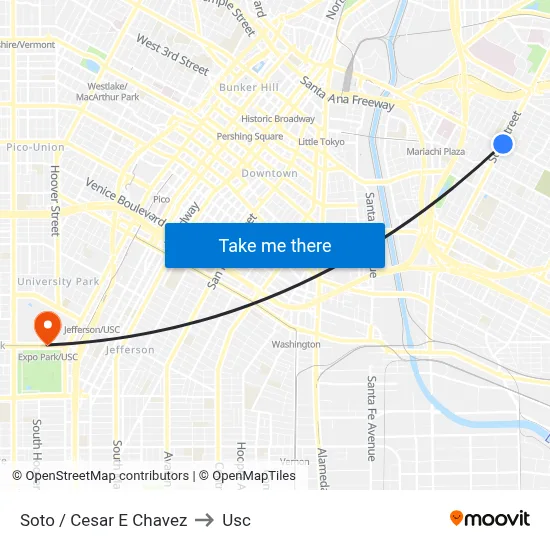Soto / Cesar E Chavez to Usc map