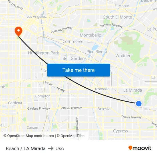 Beach / La Mirada to Usc map