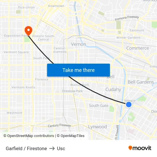 Garfield / Firestone to Usc map