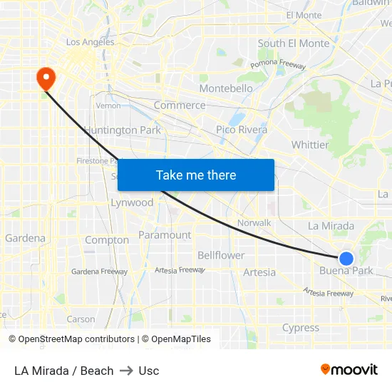 LA Mirada / Beach to Usc map