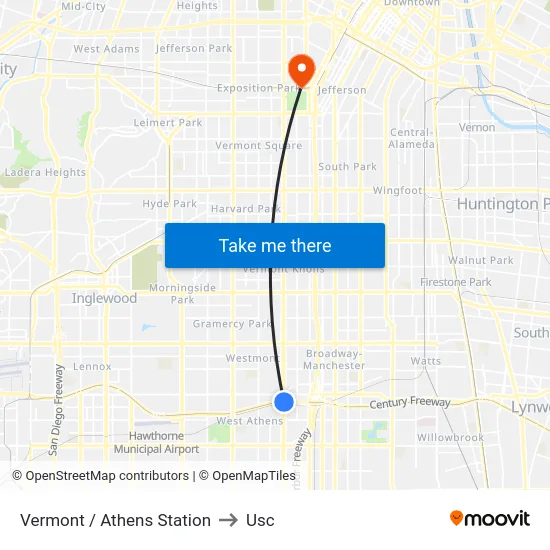 Vermont / Athens Station to Usc map