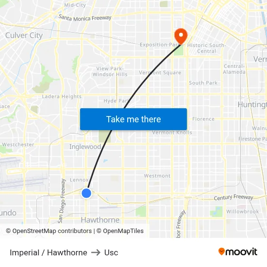 Imperial / Hawthorne to Usc map
