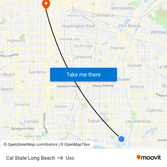 Cal State Long Beach to Usc map