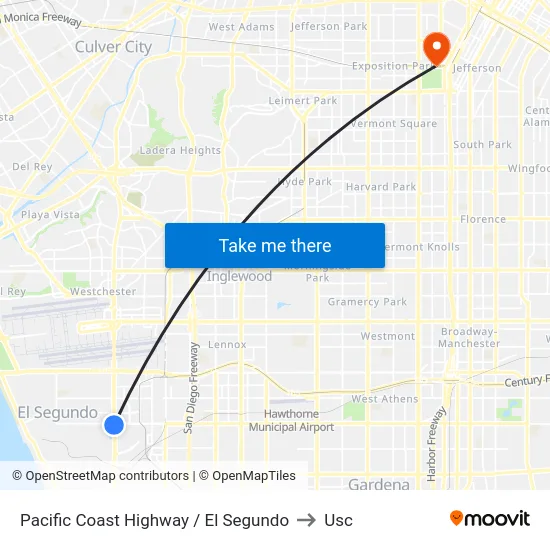 Pacific Coast Highway / El Segundo to Usc map