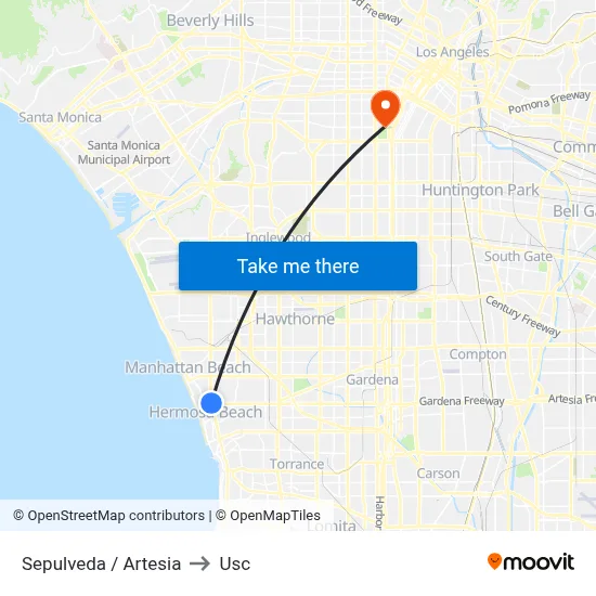 Sepulveda / Artesia to Usc map
