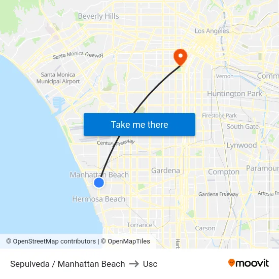 Sepulveda / Manhattan Beach to Usc map