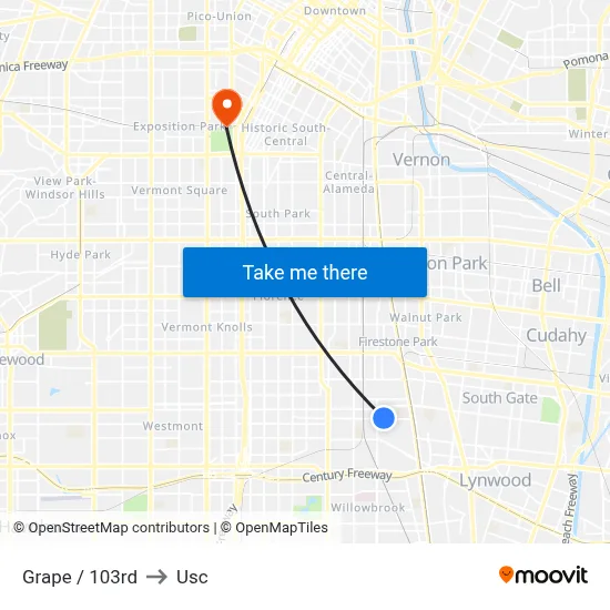 Grape / 103rd to Usc map