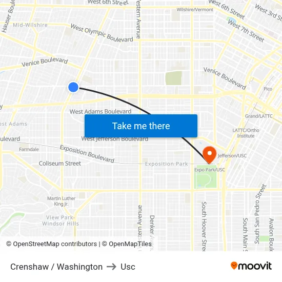 Crenshaw / Washington to Usc map