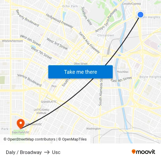 Daly / Broadway to Usc map
