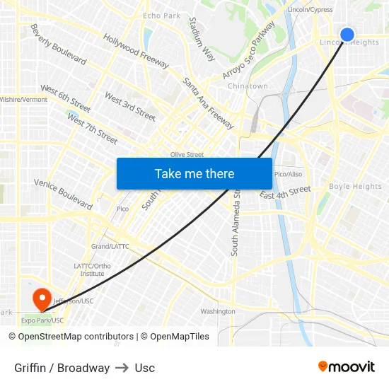 Griffin / Broadway to Usc map