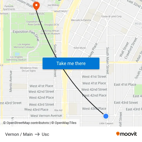 Vernon / Main to Usc map