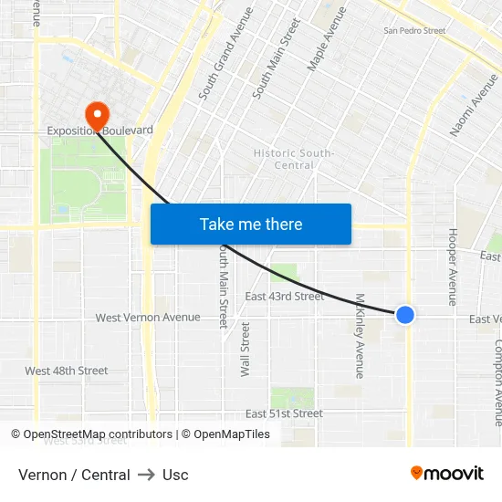 Vernon / Central to Usc map