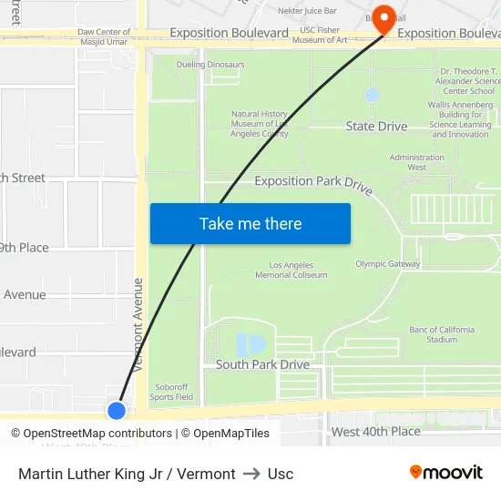Martin Luther King Jr / Vermont to Usc map