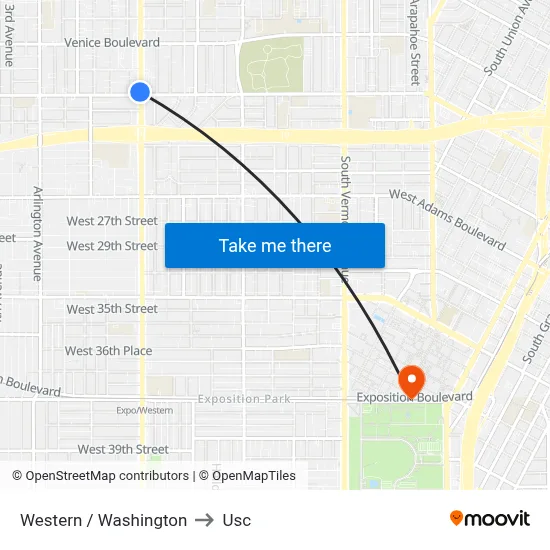 Western / Washington to Usc map