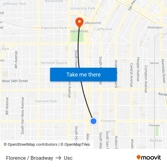 Florence / Broadway to Usc map