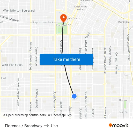 Florence / Broadway to Usc map