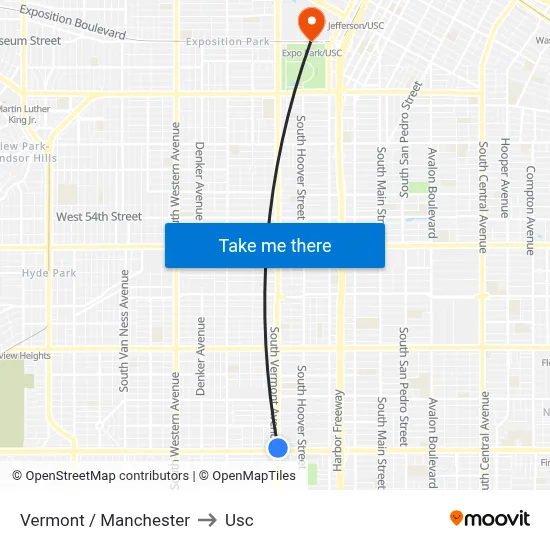 Vermont / Manchester to Usc map