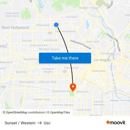 Sunset / Western to Usc map