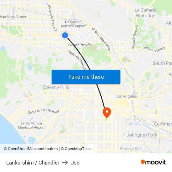 Lankershim / Chandler to Usc map