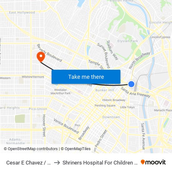 Cesar E Chavez / Alameda to Shriners Hospital For Children - Los Angeles map