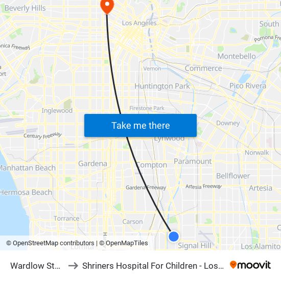 Wardlow Station to Shriners Hospital For Children - Los Angeles map