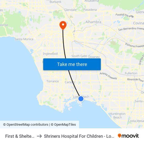 First & Shelter C N to Shriners Hospital For Children - Los Angeles map