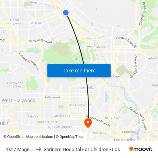 1st / Magnolia to Shriners Hospital For Children - Los Angeles map