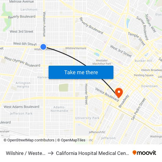 Wilshire / Western to California Hospital Medical Center map