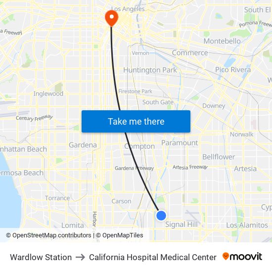 Wardlow Station to California Hospital Medical Center map