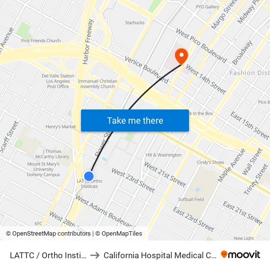 LATTC / Ortho Institute to California Hospital Medical Center map