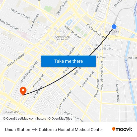 Union Station to California Hospital Medical Center map