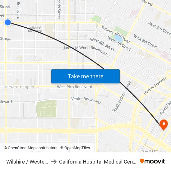 Wilshire / Western to California Hospital Medical Center map