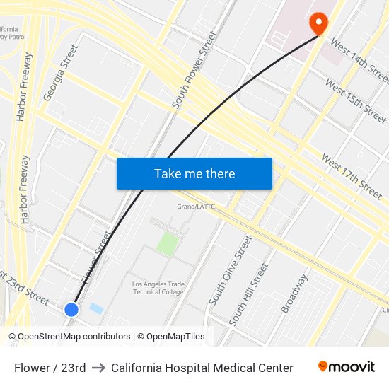 Flower / 23rd to California Hospital Medical Center map