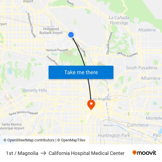 1st / Magnolia to California Hospital Medical Center map