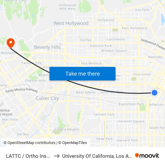 LATTC / Ortho Institute to University Of California, Los Angeles map