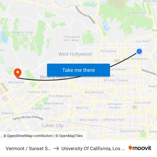 Vermont / Sunset Station to University Of California, Los Angeles map