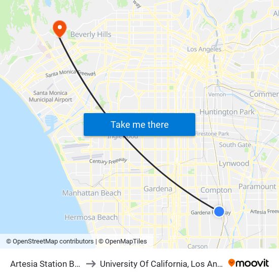 Artesia Station Bay 3 to University Of California, Los Angeles map